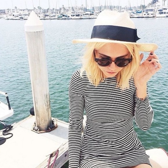 Reformation Bixel Black and Navy Blue Striped Long Sleeve Nautical Mini Dress L - Picture 3 of 11